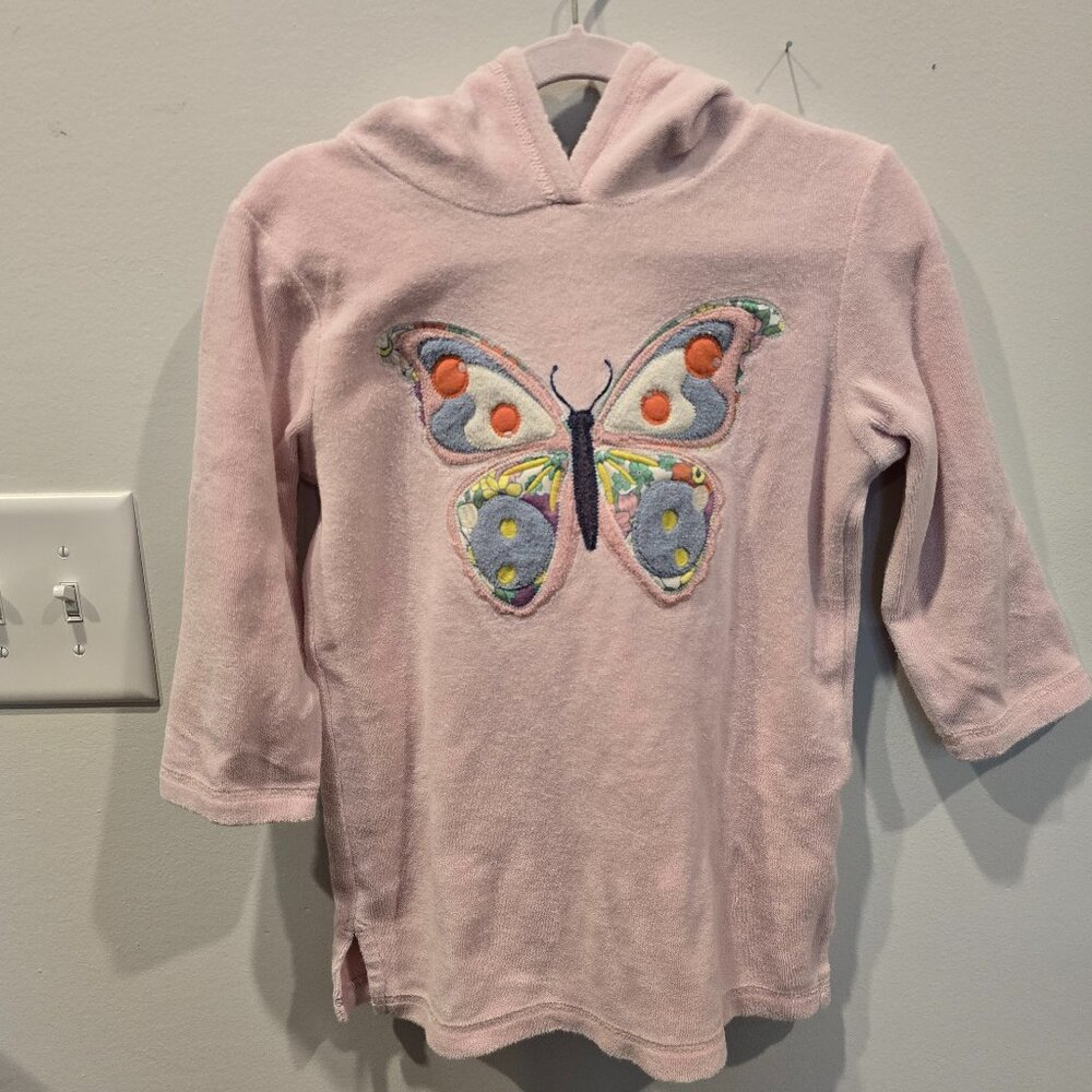 3-4Y Mini Boden Towelling Hoodie Butterfly Applique